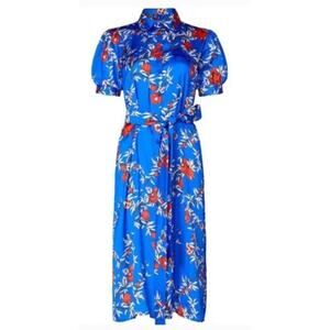 Lobo Rosa Camisa Dress Floral Short Sleeve Midi Shirtdress Royal Blue XL